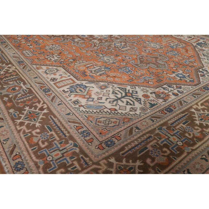 Geometric Tabriz Area Rug Orange Handmade Wool Carpet - 6'5"x 9'5"