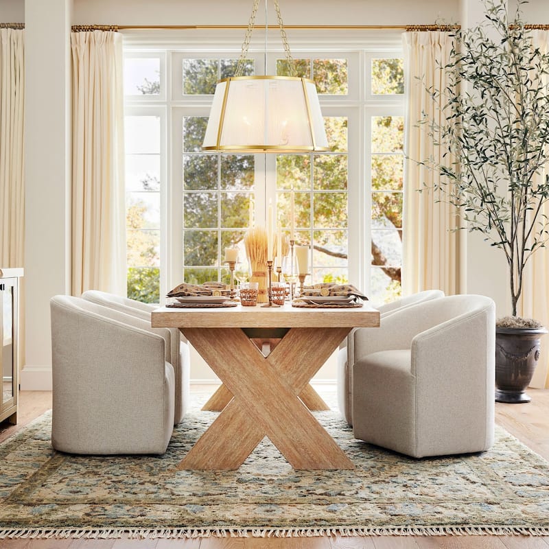 6-Light Modern Boho Drum Hand Woven Ivory Rope Gold Chandelier for Living Room - 23.6 in. W x 13.3 in. H