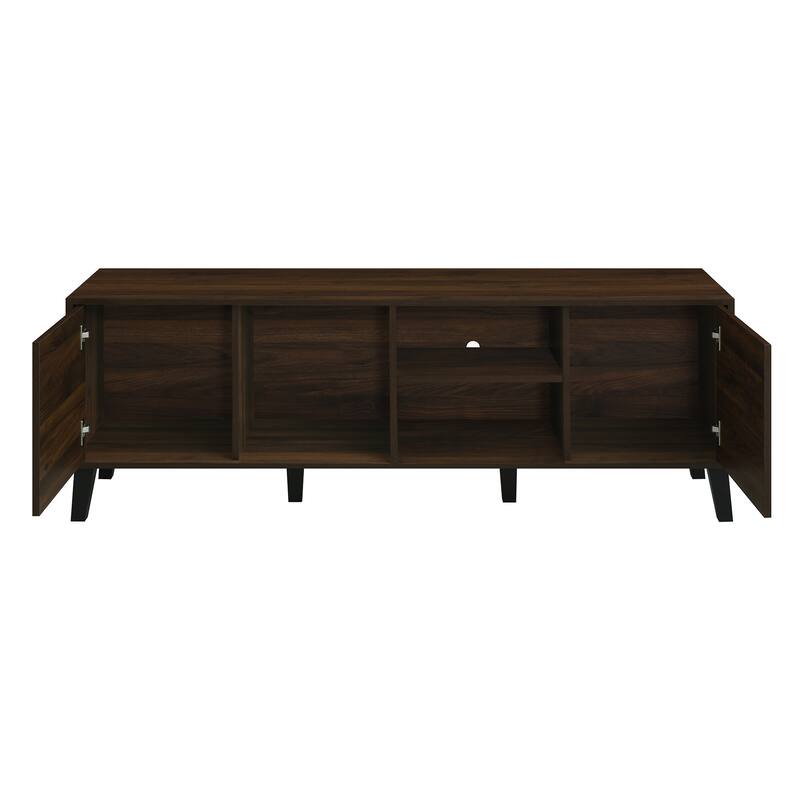 63" Mid-Century TV Stand for 70" TVs - 2 Cabinets and 3 Open Shelves, Console with Easy Assembly