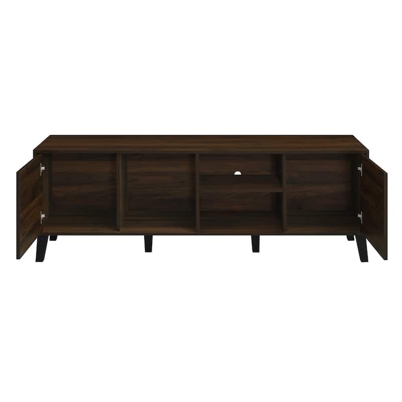 Mid-Century Entertainment Center TV Stand with 2 Cabinets & 3 Open Storage Compartments, Media Console Table for TVs up to 70''