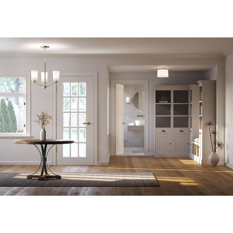 Adley Collection Three-Light Brushed Nickel Etched White Opal Glass New Traditional Semi-Flush Convertible Light