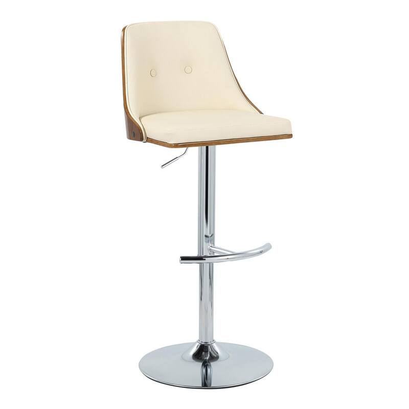 Carson Carrington Oscar Adjustable Bar Stool with Rounded T Footrest (Set of 2) - Cream Faux Leather/Walnut Wood/Chrome