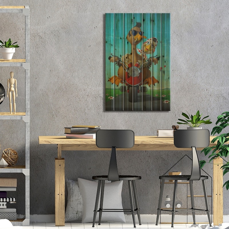Mister Motorcycle Print On Wood by Frank Warmerdam - Multi-Color