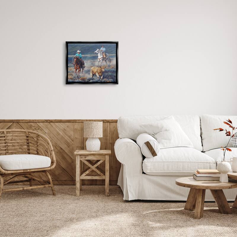 Stupell Cowboys Wrangling Cattle Framed Floater Canvas Wall Art Design by David Graham