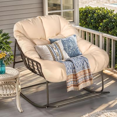 Moasis Indoor and Outdoor Deep and Wide Wicker Rocking Chair Lounge Chair with Cushion