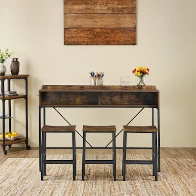 59 inch 4 Piece Dining Table and Chairs Set with Power Socket and LED Light, 3 Saddle Stools