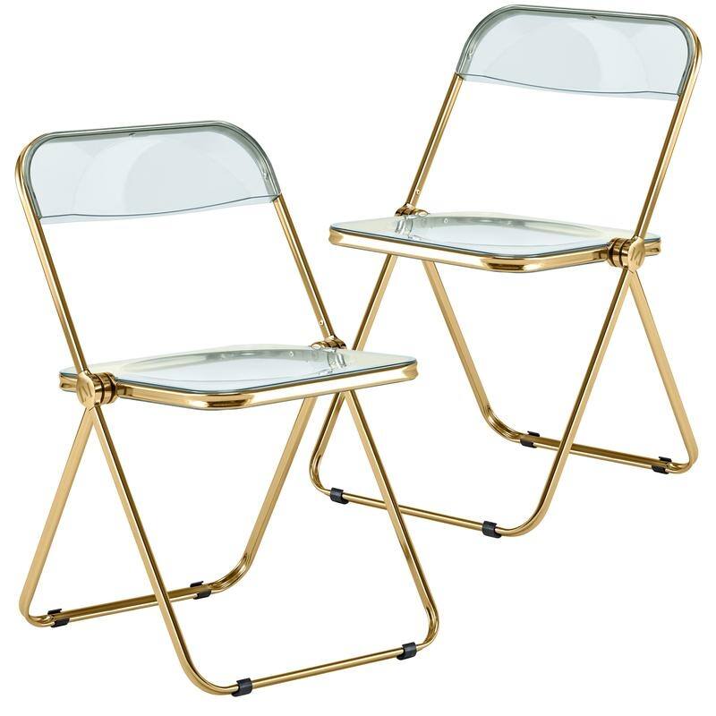 Lawrence Modern Foldable Transparent Acrylic Gold Chrome Folding Chair for Multipurpose Spaces Set of 2 - 30" - Jade Green