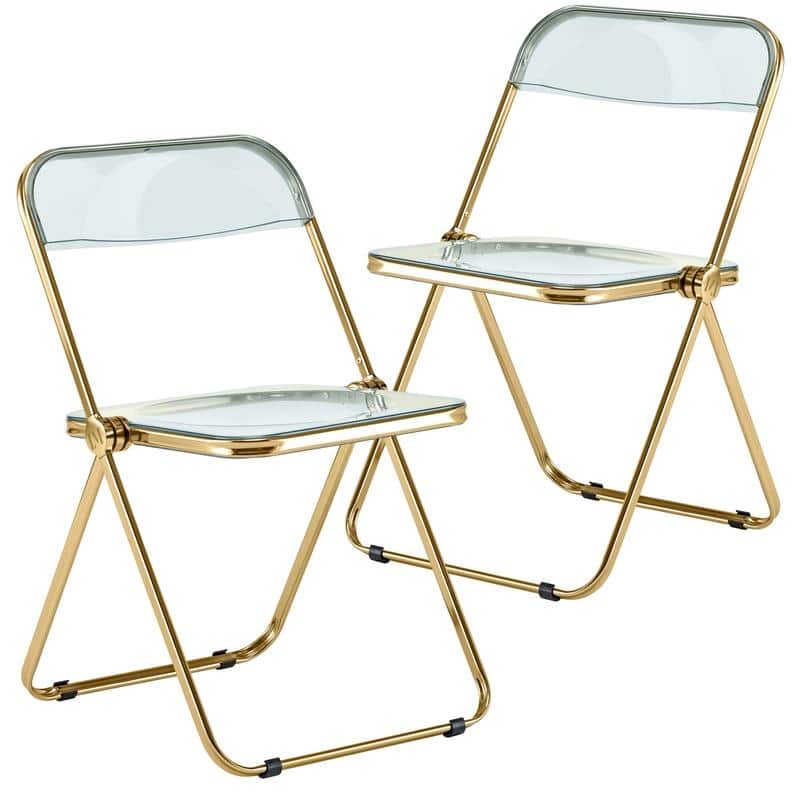Lawrence Modern Foldable Transparent Acrylic Gold Chrome Folding Chair for Multipurpose Spaces Set of 2 - 30"