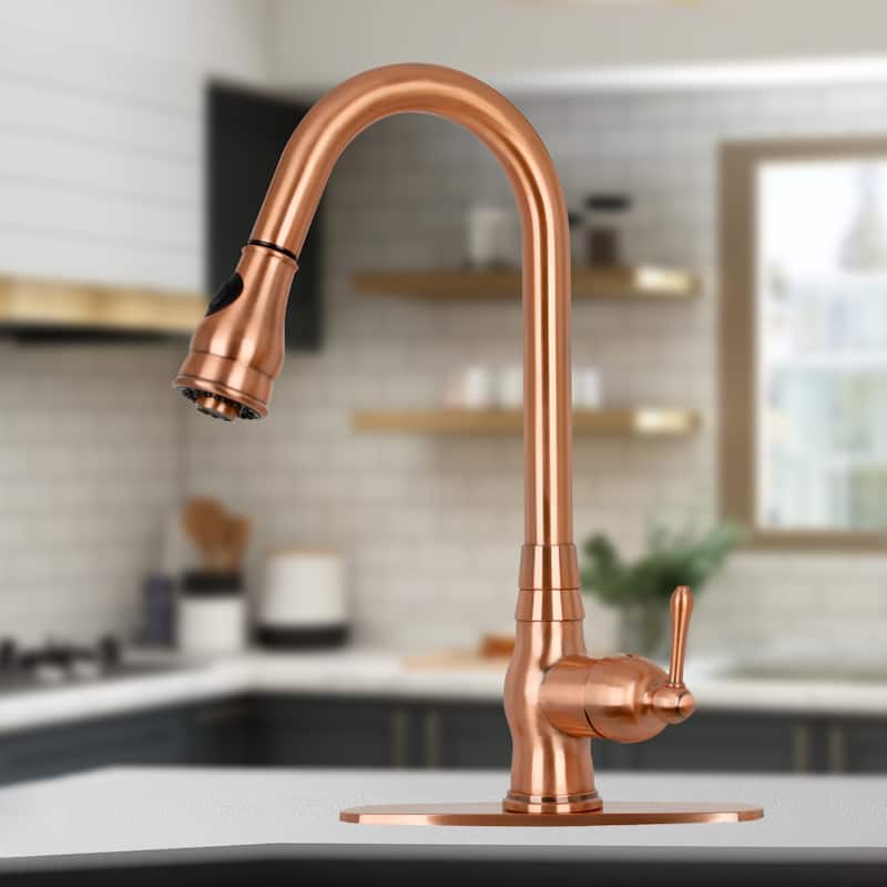 Copper Kitchen Faucet with Single Handle and Pull Down Sprayer - Copper