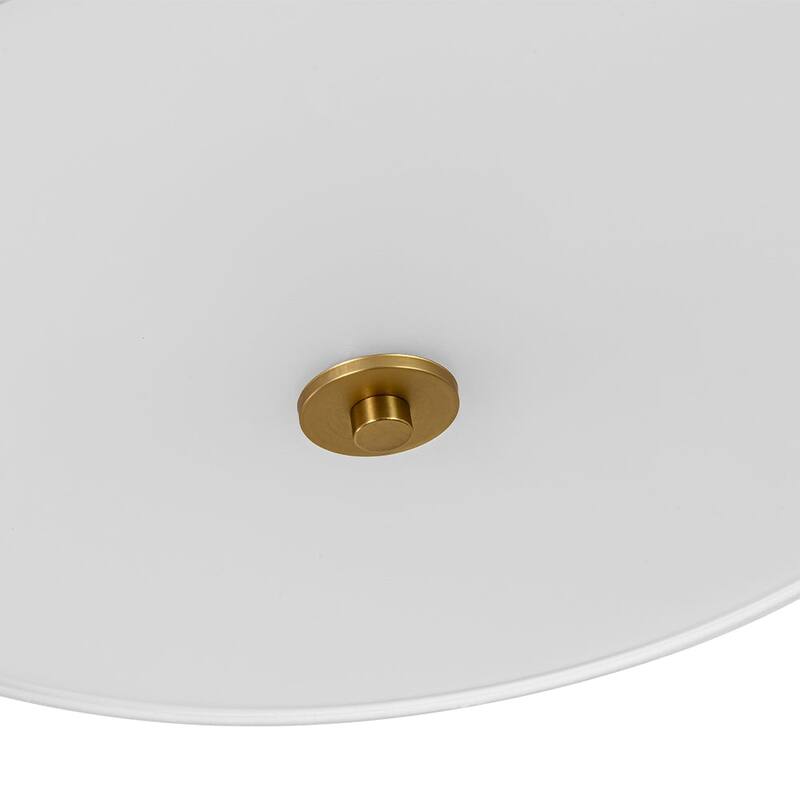 French Country Brass Round White Linen Drum Ceiling Light