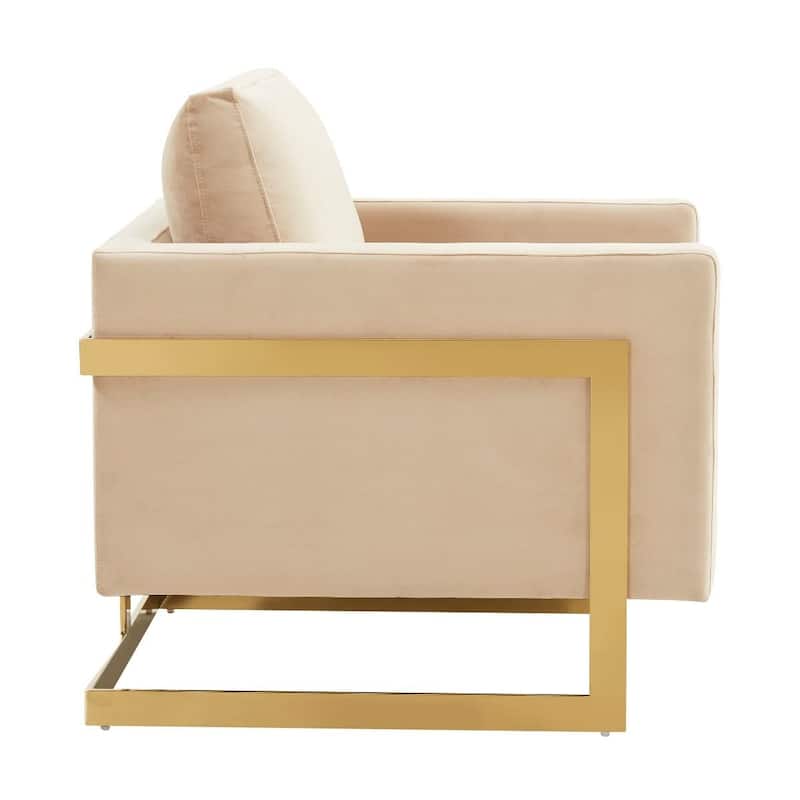 Lincoln Modern Velvet Upholstered Accent Designer Lounge Chair with Gold Frame for Living Room, Bedroom and Home Office - 34"