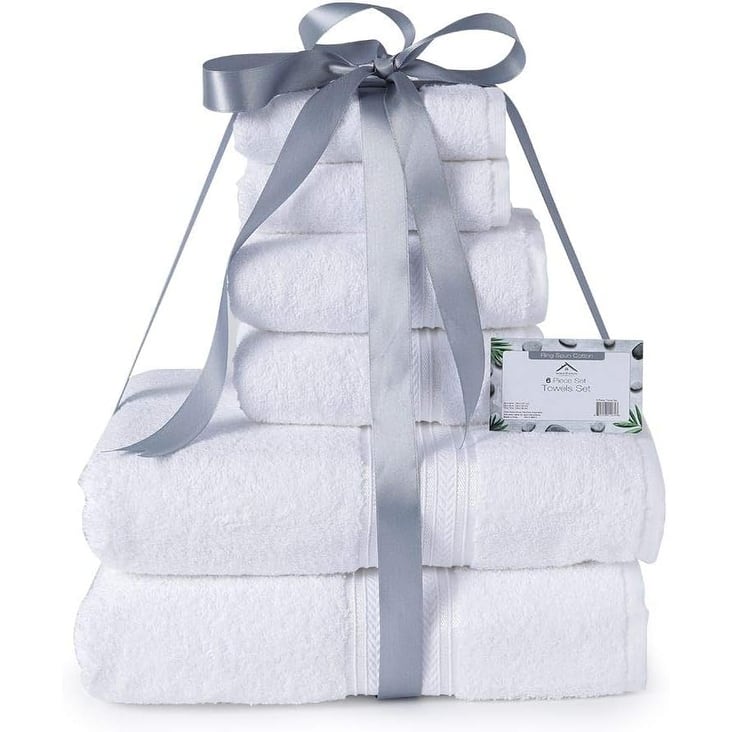 Décor&More BathEssentials 100% Cotton Extra Heavy 6 Piece Bath Towel Set - White - Throw