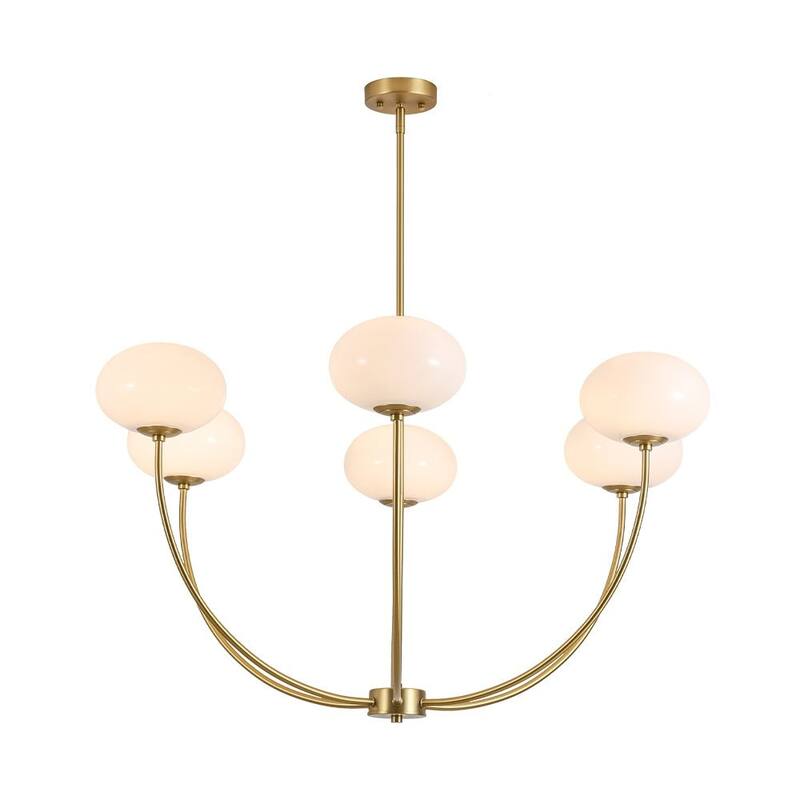 Modern 6-Light Oval Globe Opal Glass Arc Metal Chandelier - 40.9 in