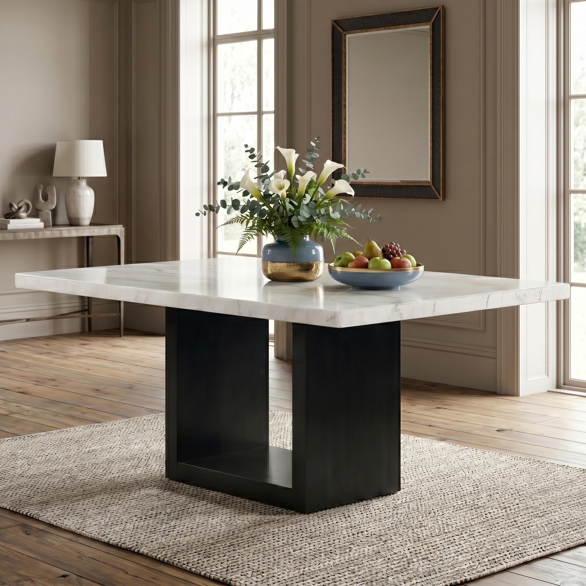 Furniture of America Cots Farmhouse White 70-inch Genuine Marble Dining Table