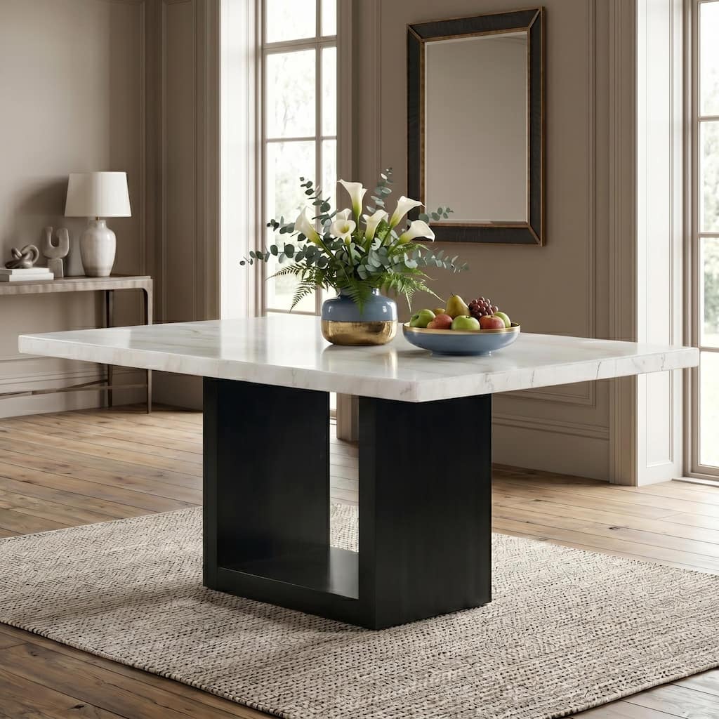 Furniture of America Cots Farmhouse White 70-inch Genuine Marble Dining Table