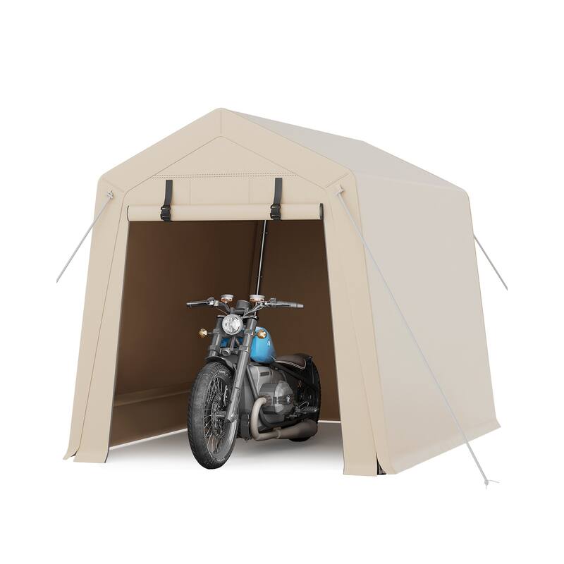 6x6 FT Portable Outdoor Storage Shed with 2 Roll-Up Zipper Doors & Vents, 240G Heavy-Duty Shelter Waterproof PE Tarp - Brown