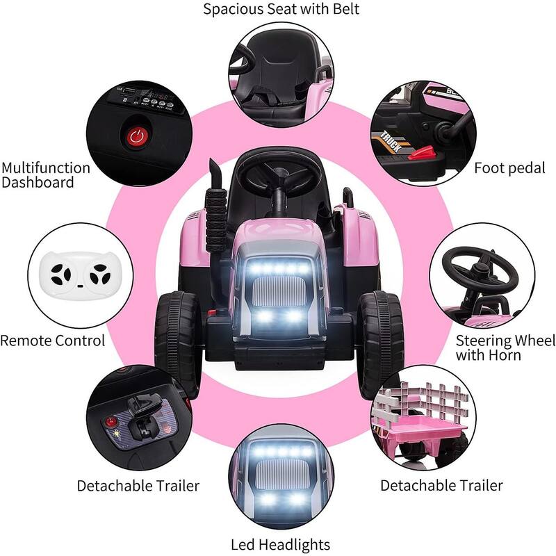 25W Kids Ride On Tractor, Electric Vehicle Car with Trailer & Remote Control