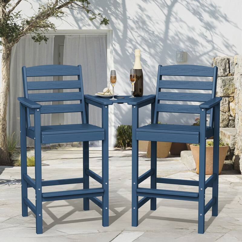 HDPE 2-Piece High Bar Stool Set with Umbrella-Compatible Connecting Panel