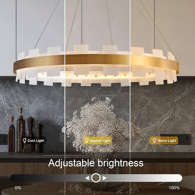 KAYLA Luxury Alabaster Chandelier, 37.4 in. Modern Integrated LED Gold Pendant Light for Entryway, Living Room & Foyer