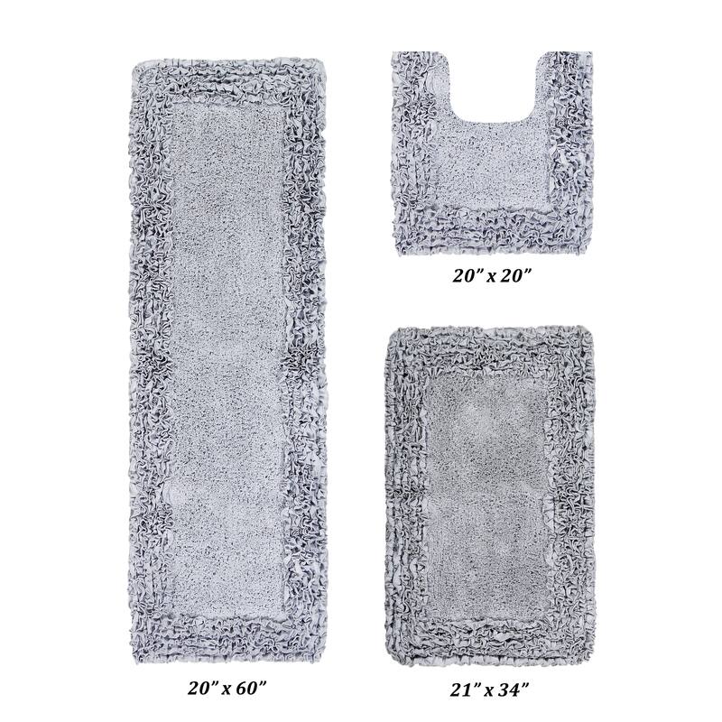 Better Trends Shaggy Border Collection Bathroom Rug -100% Cotton Tufted, Non-Skid Spray Latex Backing, Machine Washable Bath Mat - 3 Piece Set (17" x 24" | 20" x 20" | 21" x 34") - Sage