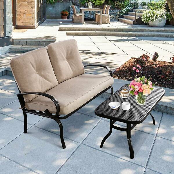 Shop Costway 2 Pcs Patio Loveseat Coffee Table Set Furniture Bench