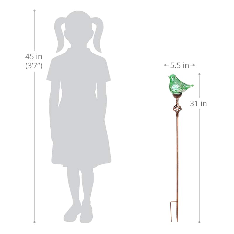 Exhart Solar Pearlized Hand Blown Glass Bird Garden Stake, 6 by 31 Inches