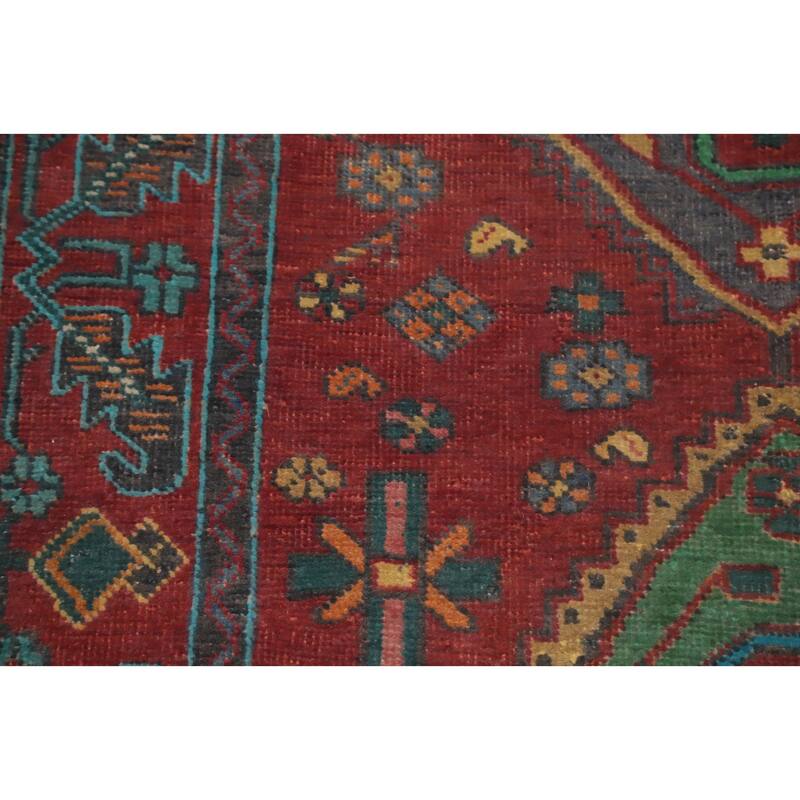 Hand Knotted Oriental 100% Wool Carpet Traditional Geometric Red Tabriz Runner Rug - 14' 0'' X 3' 5''