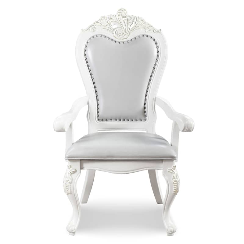 Furniture of America Eugene Traditional Solid Wood Dining Arm Chairs with Nailhead Trim and Cabriole Legs (Set of 2)
