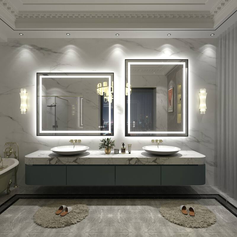 Black Metal Framed LED Front Light and Backlit Anti-Fog Wall Bathroom/ Vanity Mirror