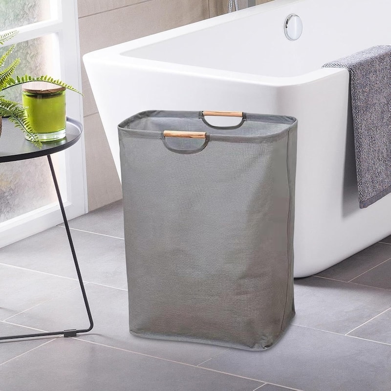 Gray Wardrobe Storage Basket - Large Capacity Freestanding Laundry Organizer with Handles