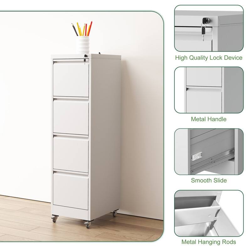 Metal Locking Vertical File Cabinet on Wheels with 4 Drawer