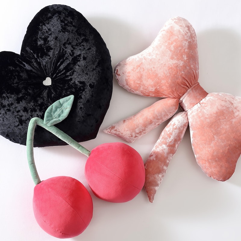Betsey Johnson Velvety Soft Plush Novelty Throw Pillows - Cherries, Heart or Bow Decorative Pillows