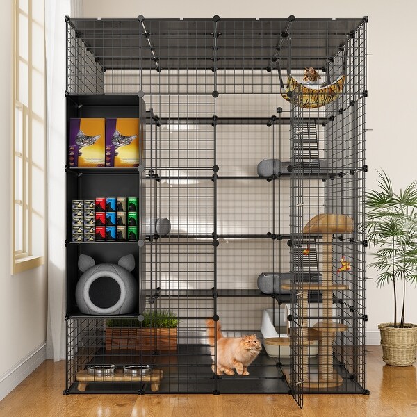 Large Cat Cage with Storage Cube DIY Indoor Catio Metal Cat