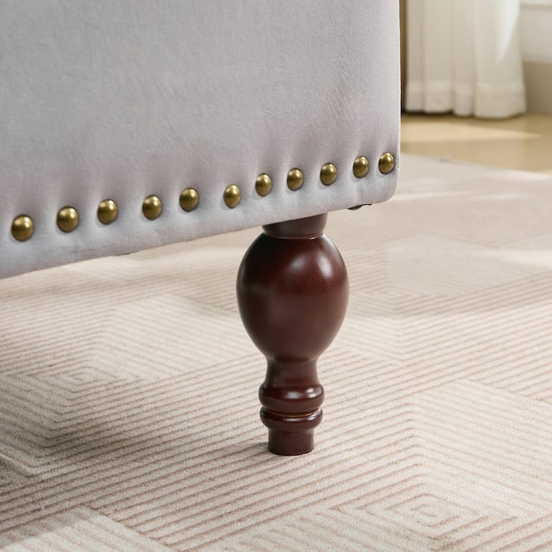 Velvet Chaise Lounge with a Storage Function, Tufted Cushions & Nailheads