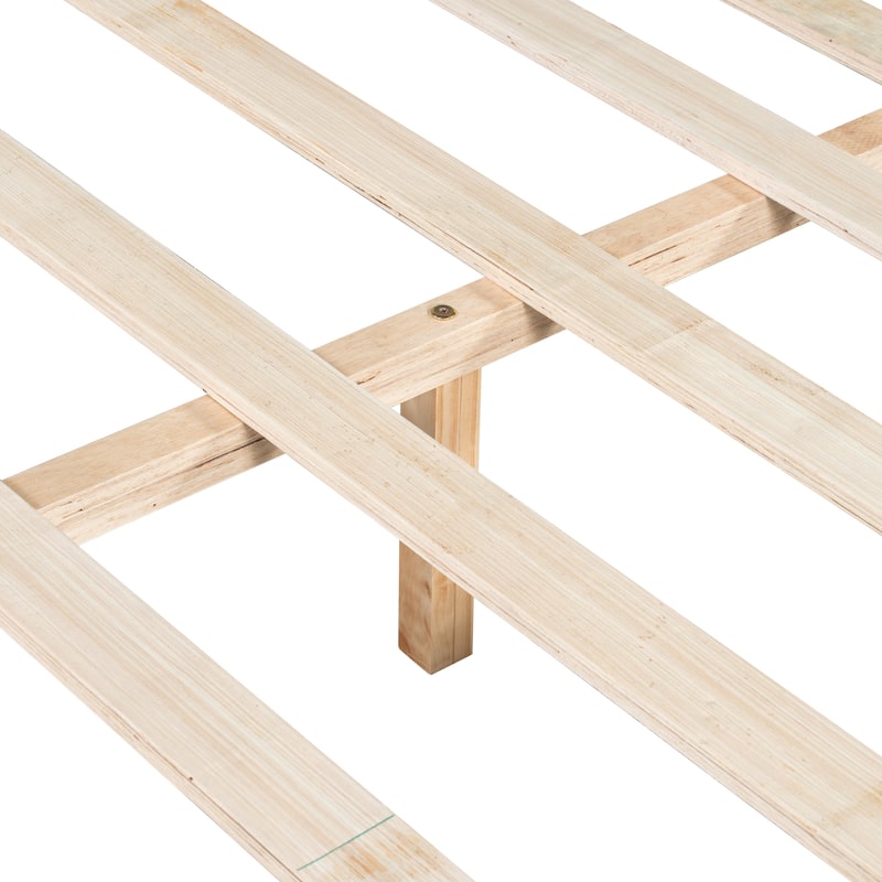 Mid-Century Modern Wood Platform Bed Frame with Upholstered Headboard, Wood Slat Support, No Box Spring Needed, Easy Assembly