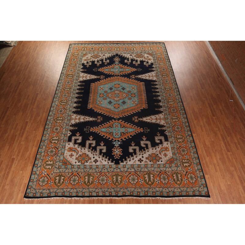 Palace Size Geometric Viss Indian Large Area Rug Handmade Wool Carpet - 11'11"x 17'8"
