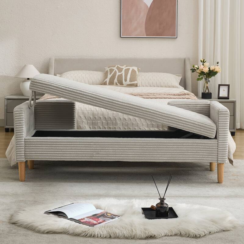 65.4"W End of Bed Storage Bench,Modern Ottoman Bench with Arms and Pillows