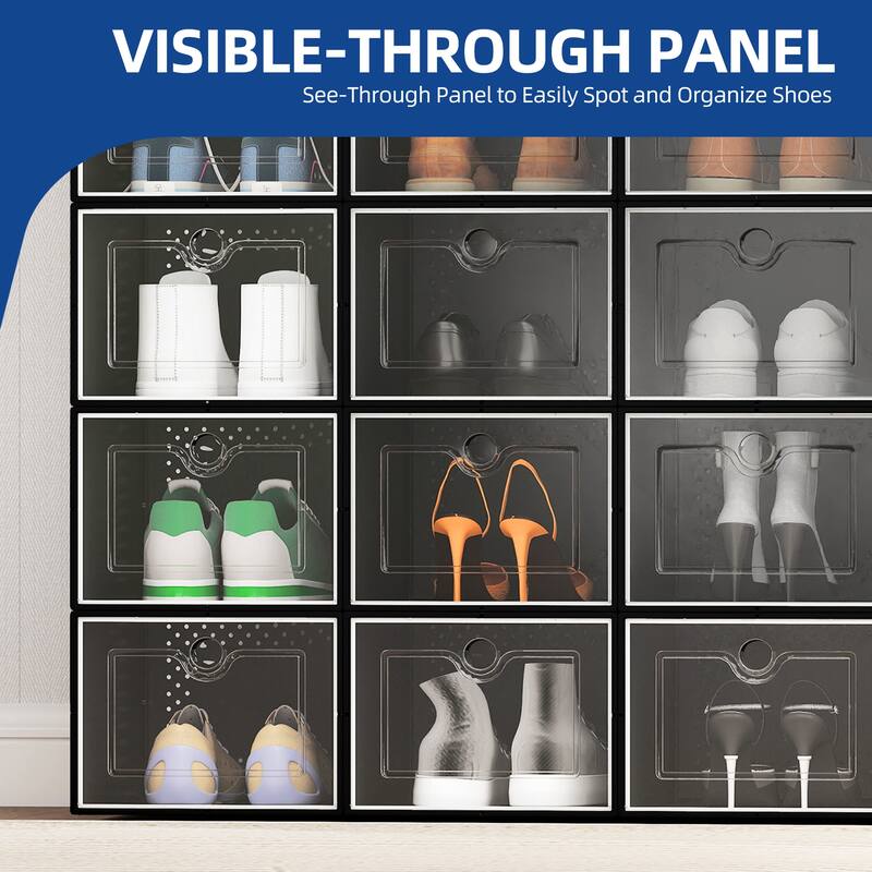 Moasis Shoe Organizer Box, 12/18/24 PCS Medium/ Large Shoe Storage Stackable Shoe Box Rack Containers Drawers