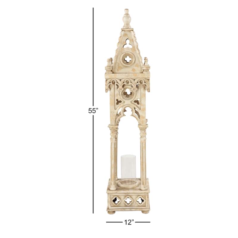 White Wood Standing Decorative Indoor Outdoor Candle Lantern