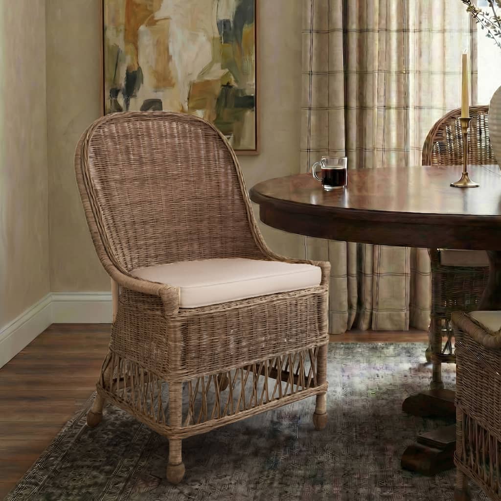 Natural Rattan Cushioned Dining Accent Chair by East at Main