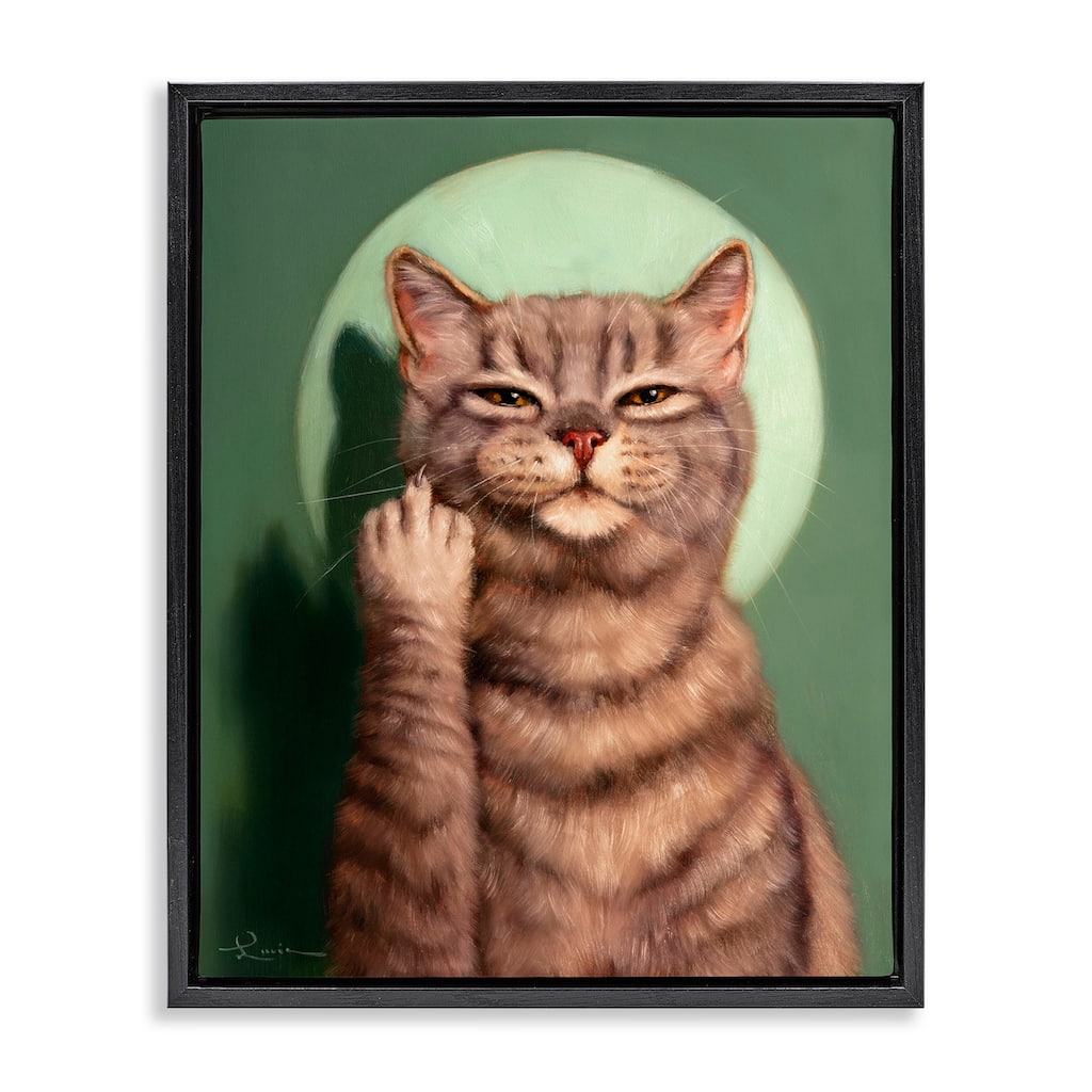 Stupell Cat & Middle Finger Framed Floater Canvas Wall Art Design by Lucia Heffernan