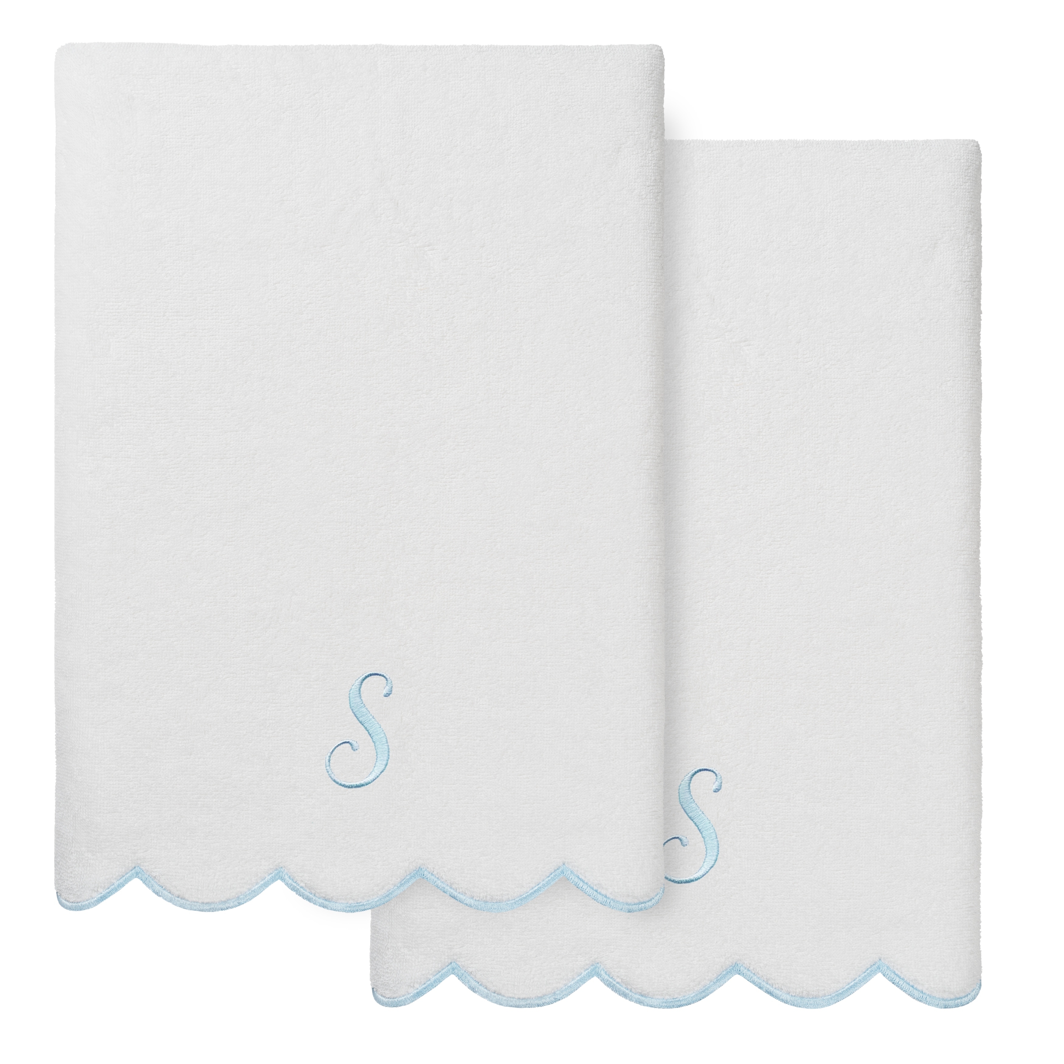 Authentic Hotel and Spa 100% Turkish Cotton Blue ADORNIA Scallop Personalized 2 Piece Bath Towel Set - 2 Bath Towels