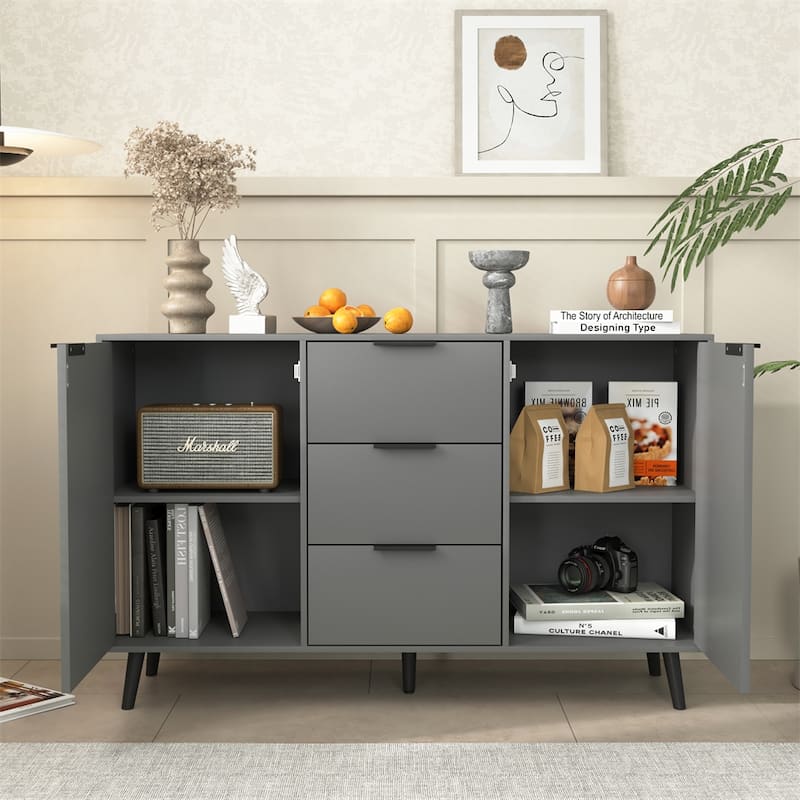 47.2" Wood Sideboard Buffet Cabinet with 3 Drawers & 2 Doors