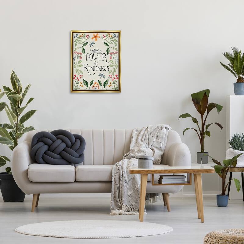 Stupell Floral Power in Kindness Framed Floater Canvas Wall Art Design by Kristen Brockmon
