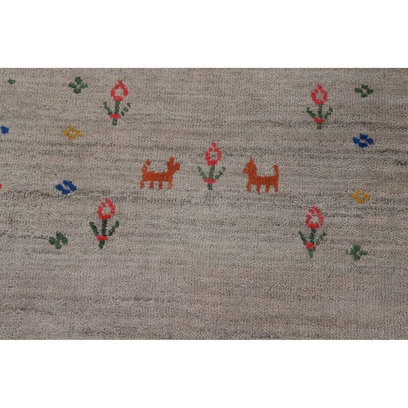 Tribal Gray Gabbeh Indian Area Rug Handmade Wool Carpet - 9'3" x 12'0"