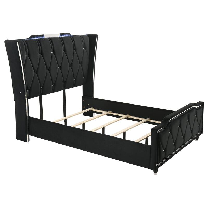 Lorient LED Upholstered Bed Black - Queen