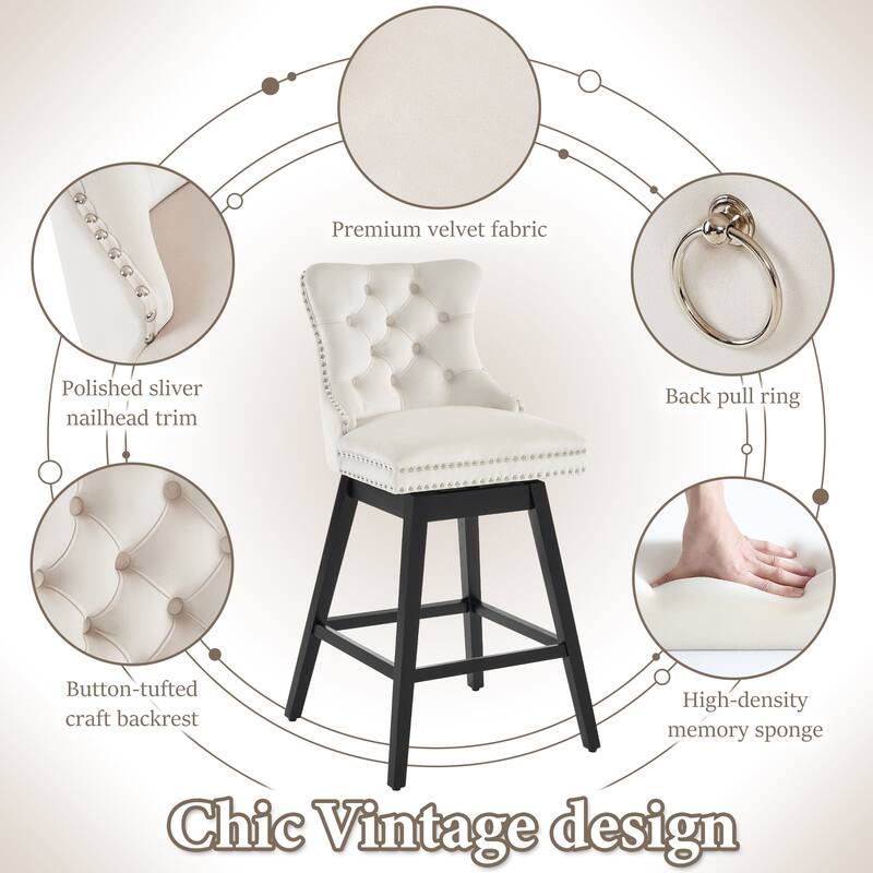 26"/30" Velvet Upholstered Swivel Counter or Bar Height Stools