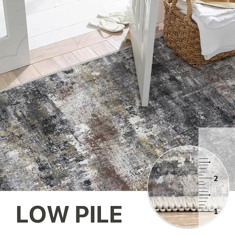 Mcow Abstract Low Pile Machine Washable Non-Slip Area Rug