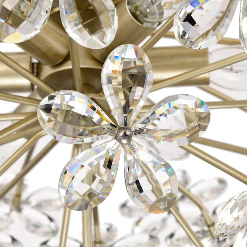 Rosa 6-Light Daisy Flower Crystal Large Size Chandelier - Brushed Silver-ish Champagne