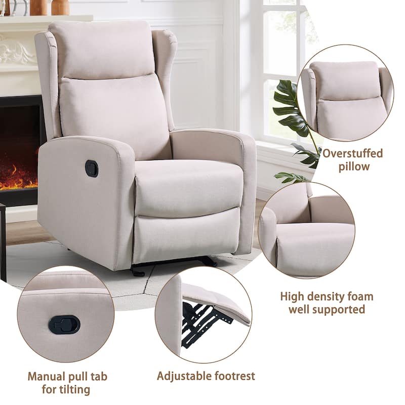 Ergonomic 360 Swivel Adjustable Rocking Recliner Fabric Single Sofa Modern Lounge Chair with Lumbar Support